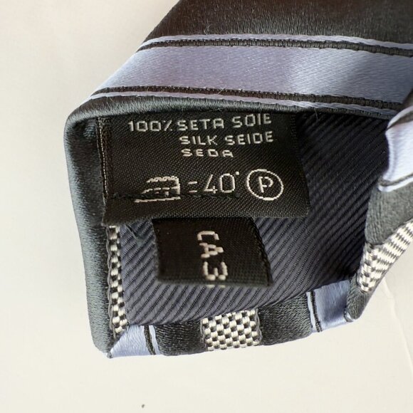 NWOT ERMENEGILDO ZEGNA 100%‎ Silk Blue Black & Silver Striped Tie L 59" W 3.5" - Picture 4 of 5